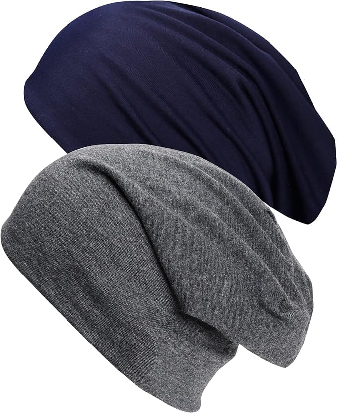 ATHRAVFIT Cotton Headwear Headwrap Slouchy Beanie Hat for Men/Women, Lightweight Oversize Large Thin Skull Cap Chemo Cap Night Sleeping Cap Winter Cap